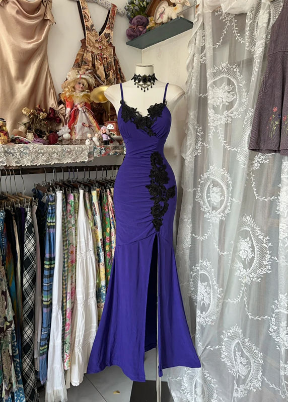 Classy Mermaid Spaghetti Straps Satin Lace Slit Without Sleeves Long Prom Dress,Evening Dress GG5429