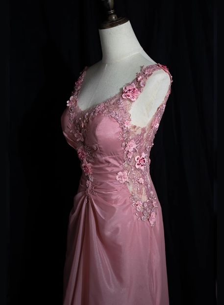 Unique A Line Satin Lace Applique Long Prom Dress,Evening Dress GG5169