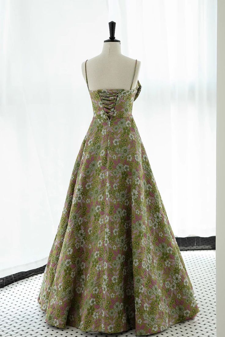 Gorgeous A Line Spaghetti Straps Satin Print Floral Long Prom Dress,Evening Dress GG880