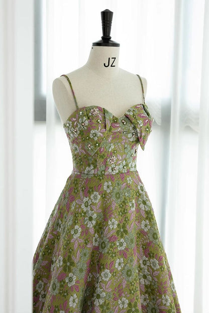 Gorgeous A Line Spaghetti Straps Satin Print Floral Long Prom Dress,Evening Dress GG880