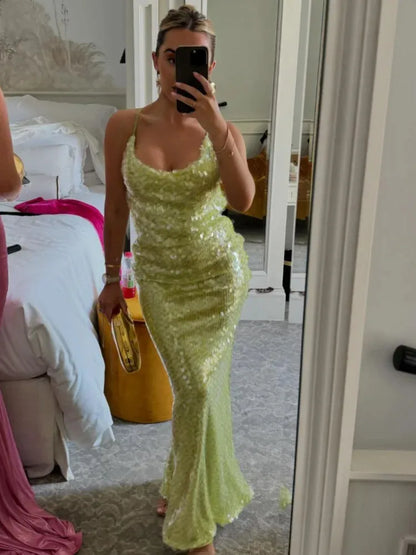 Charming Mermaid Spaghetti Straps Sequin Long Prom Dress,Evening Dress GG921