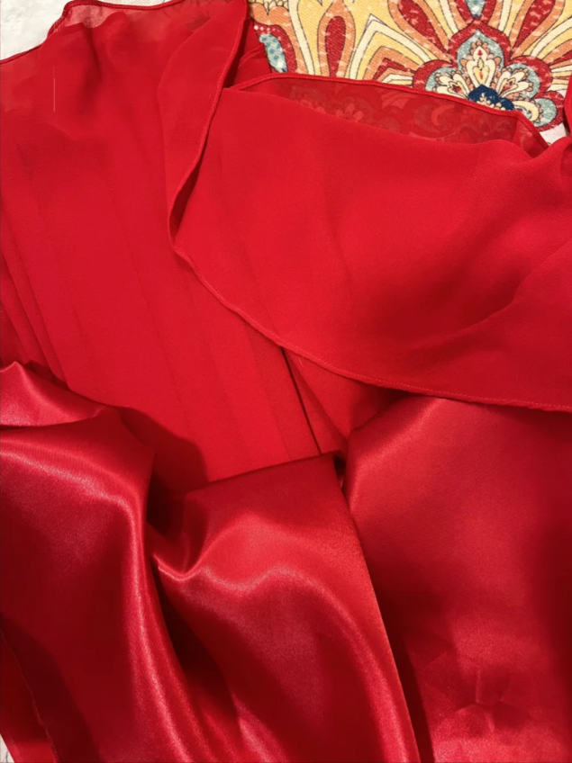 Charming Spaghetti Straps Red Chiffon A Line Long Wedding Guest Dress Evening Dress Dress D21112