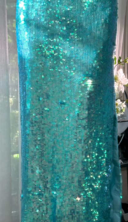 Sparkly Strapless Blue Sequin Slit Mermaid Long Prom Dress Party Dress D916