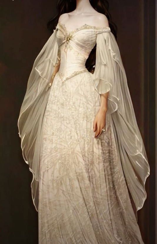 Vintage Off The Shoulder Chiffon Lace Evening Dress Long Prom Dress Y8391