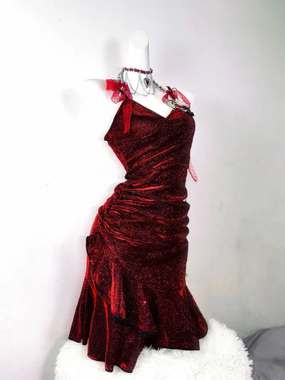 Retro Glitter Burgundy Spaghetti Strap 18th Birthday Party Dress Homecoming Dress D1527