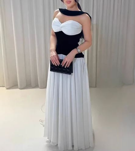 Classy Sweetheart Neck White Chiffon A Line Long Party Dress Birthday Prom Gown With Ribbon
