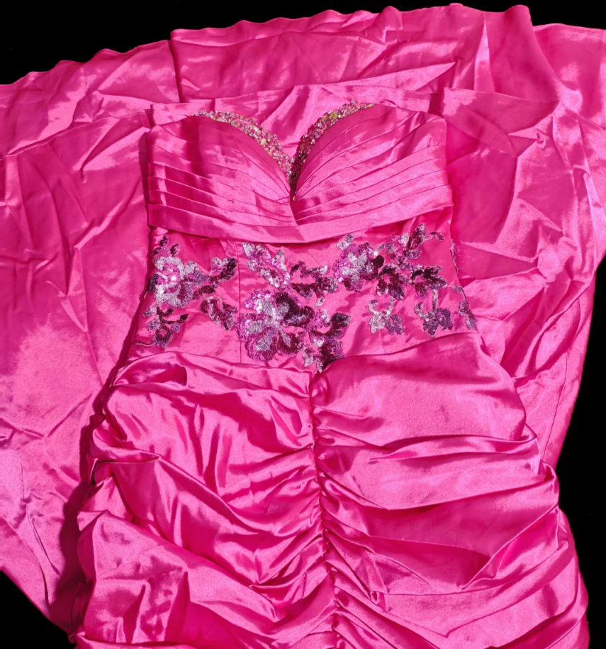 Sexy Hot Pink Satin Beaded Mermaid Long Party Dress Formal Wedding Guest Dress D2377