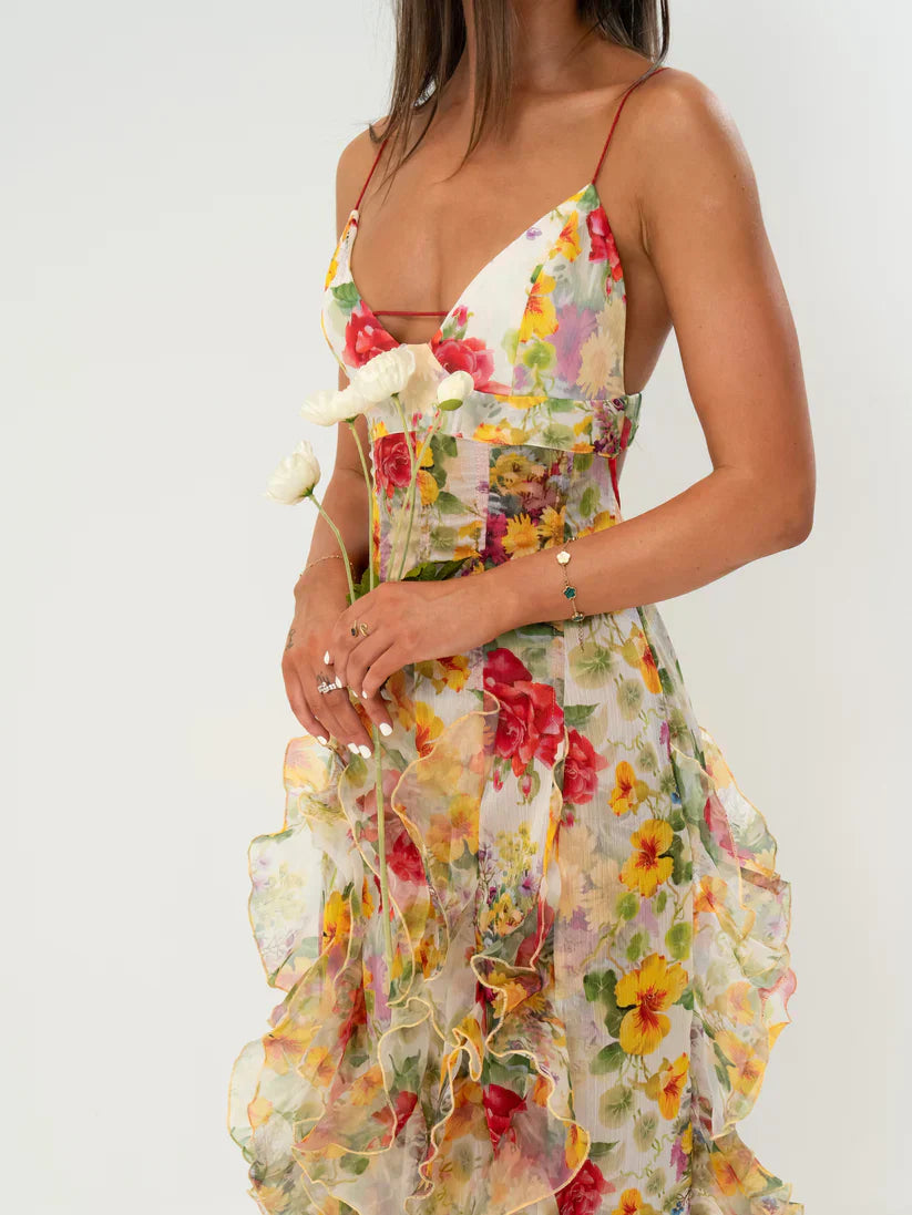 Beautiful Floral Ruffle Long Prom Dress,Formal Party Evening Gown cc2518