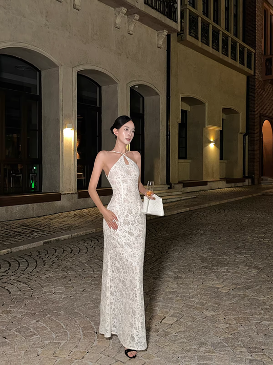 Glamorous Beige Sleeveless Lace Mermaid Slit Long Evening Dress Formal Birthday Party Gown