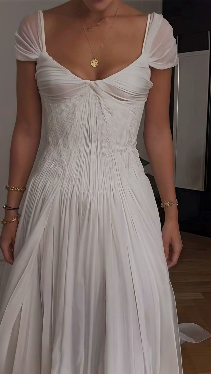 Classy V Neck White Chiffon Long Wedding Dress Bridal Dress D1922