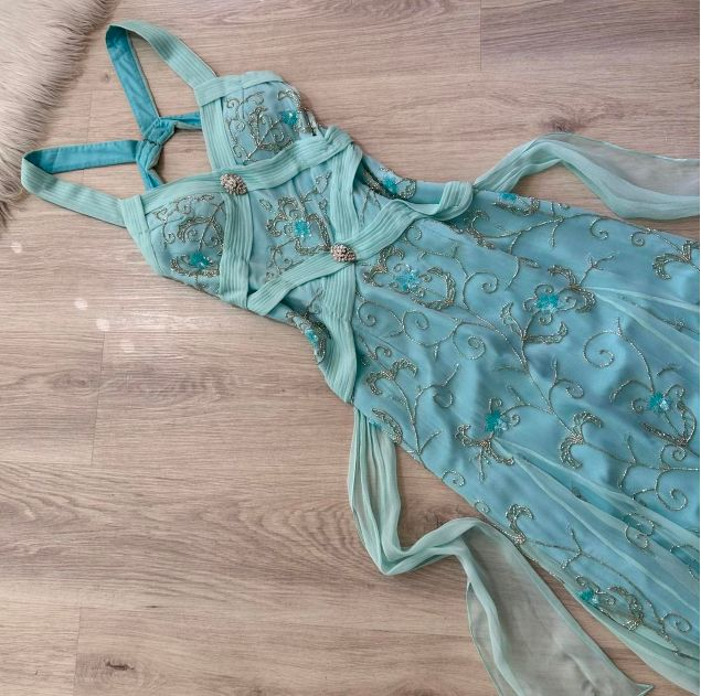 Classy Light Blue V Neck Chiffon Beaded Mermaid Long Party Dress Backless Evening Gown