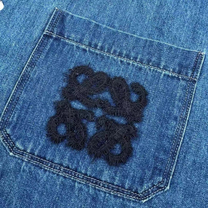Loewe Short Sleeve Men Shirt in Blue Denim