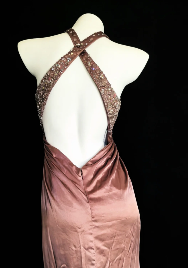 Fashion Halter Satin Sequin Mermaid Long Party Dress Backless Evening Dress D2163