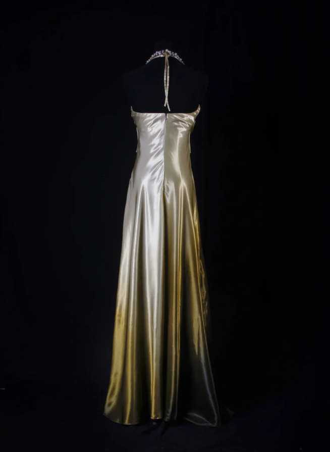 Fashion Halter Satin Mermaid Long Evening Dress Ombre Gold Wedding Guest Dress SP1698