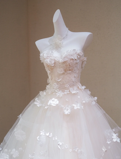 Beautiful Sweetheart Neck White Tulle Lace Appliques Long Wedding Dress Bridal Dress S907