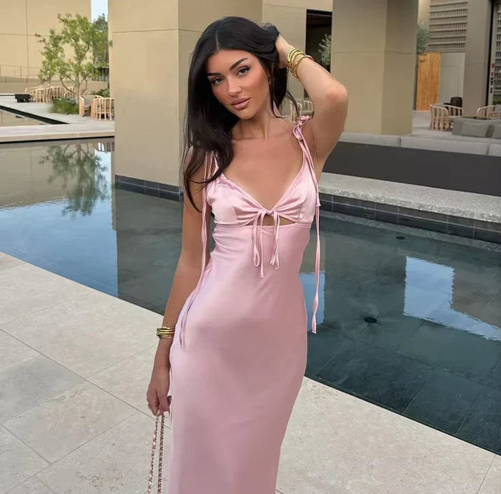 Classy Pink Mermaid Straps Satin Prom Dresses Formal Summer Wedding Guest Dresses Wedding Guest Outfits DP732