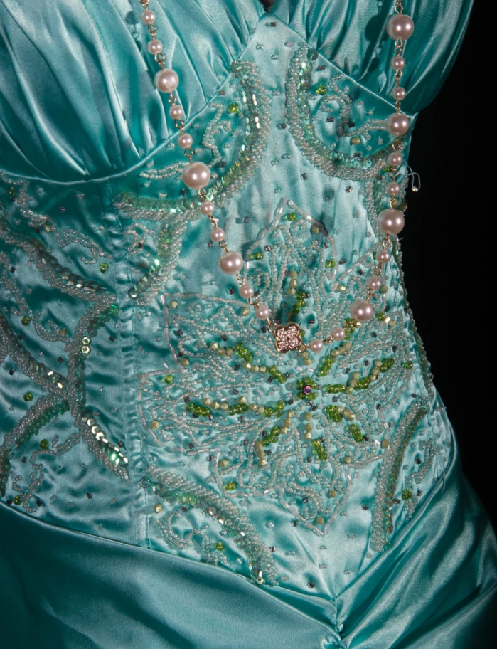 Classy V Neck Green Satin Beaded Mermaid Evening Dress Long Birthday Party Dress D2287