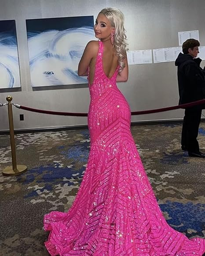 Elegant V Neck Sexy Sleeveless Mermaid Prom Dress,Orange Evening Dress  Y5188