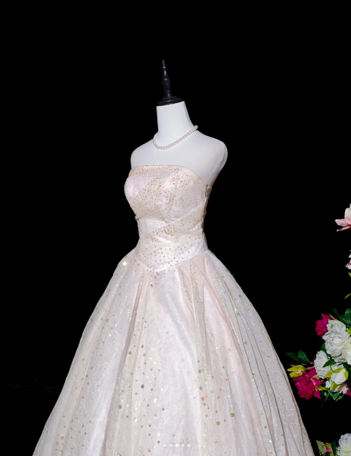 Fairy Strapless Pink Tulle Sequin Quinceanera Dress Sweet 16 Dress D2361