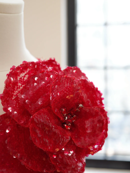 Sparkly Red One Shoulder Sequin Long Evening Dress Party Dress With 3D Flowers D2168
