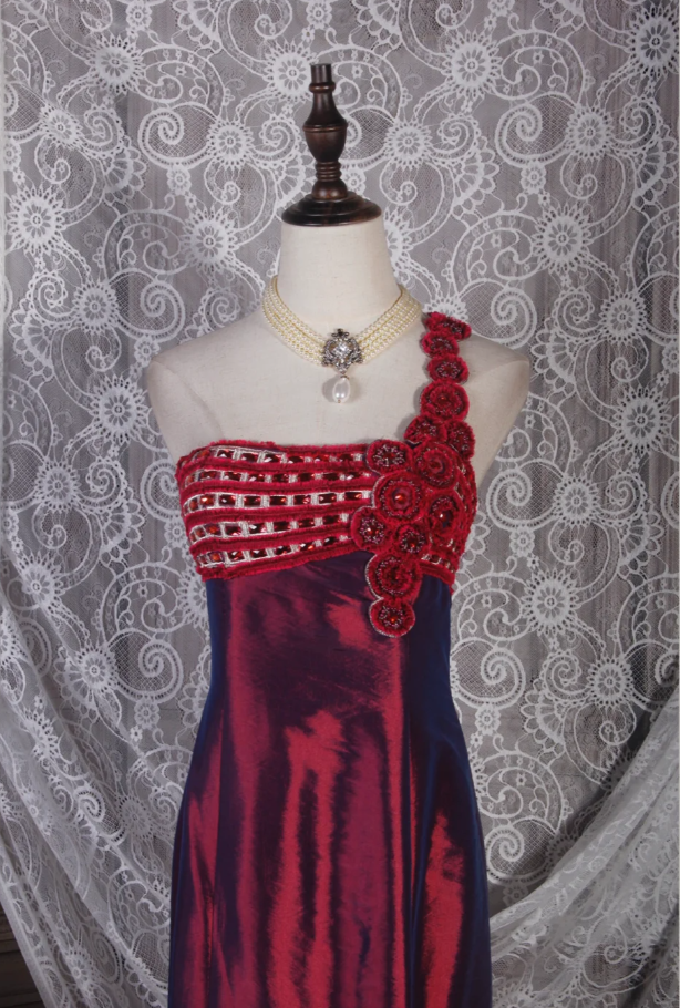 Pretty Burgundy One Shoulder Satin Mermaid Long Party Dress Prom Dress D2246
