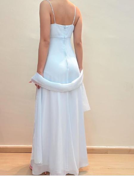 Pretty Light Blue Chiffon Applique Evening Dress,Straps Party Prom Gown cc2573