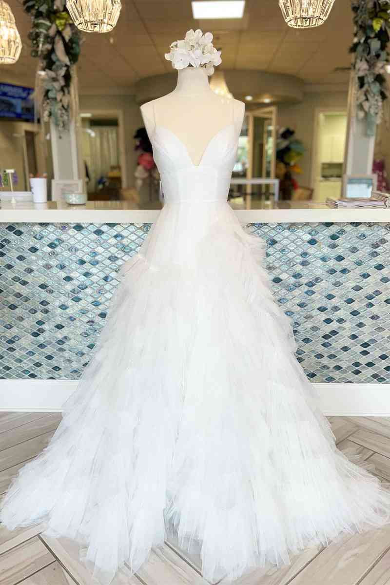 Princess Pink Strappy Frill-Layered A-Line Long Prom Dress Y1873