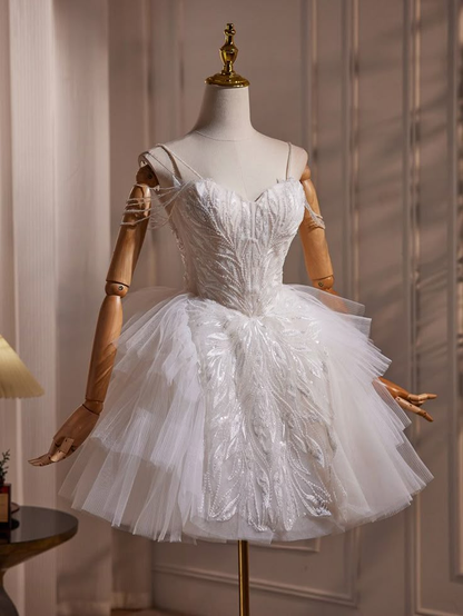 Charming White Spaghetti Straps Sweetheart Neck Homecoming Dress Short Birthday Party Dress S639