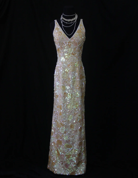 Glitter V Neck Sleeveless Sequin Beaded Sheath Long Evening Gown Formal Birthday Prom Dress