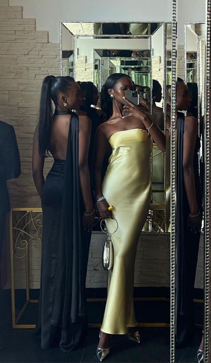 Stylish Satin Sleeveless Long Wedding Guest Dress Formal Evening Dress SP1197