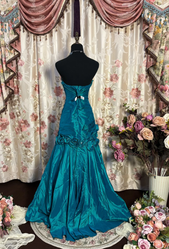 Unique Sweetheart Neck Satin Beaded Mermaid Long Evening Dress Party Gown With Flowers
