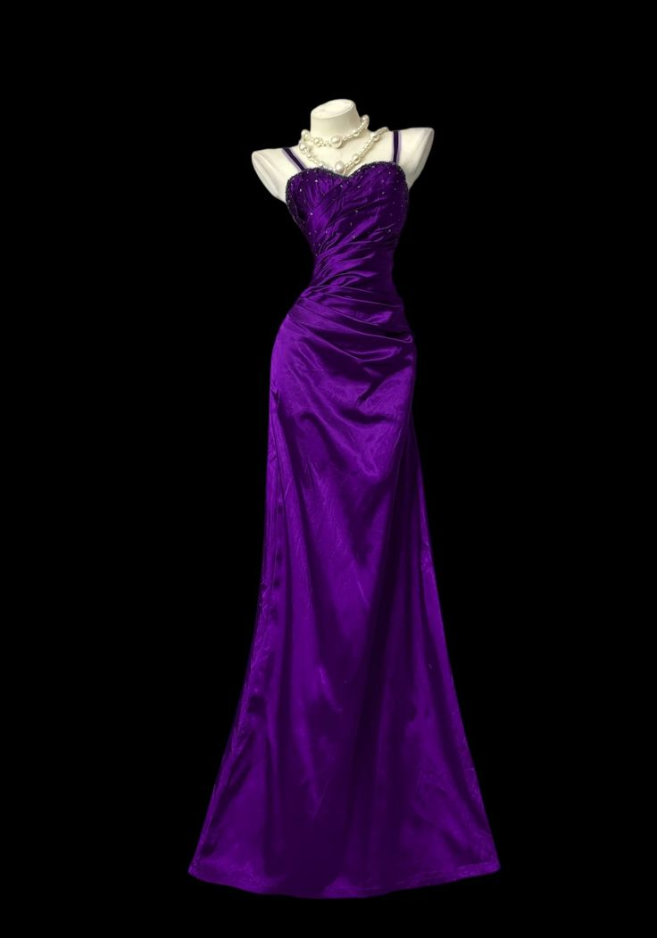 Elegant Spaghetti Straps Lavender Beaded Satin Pleated Mermaid Long Prom Dress Birthday Party Dress SP1752