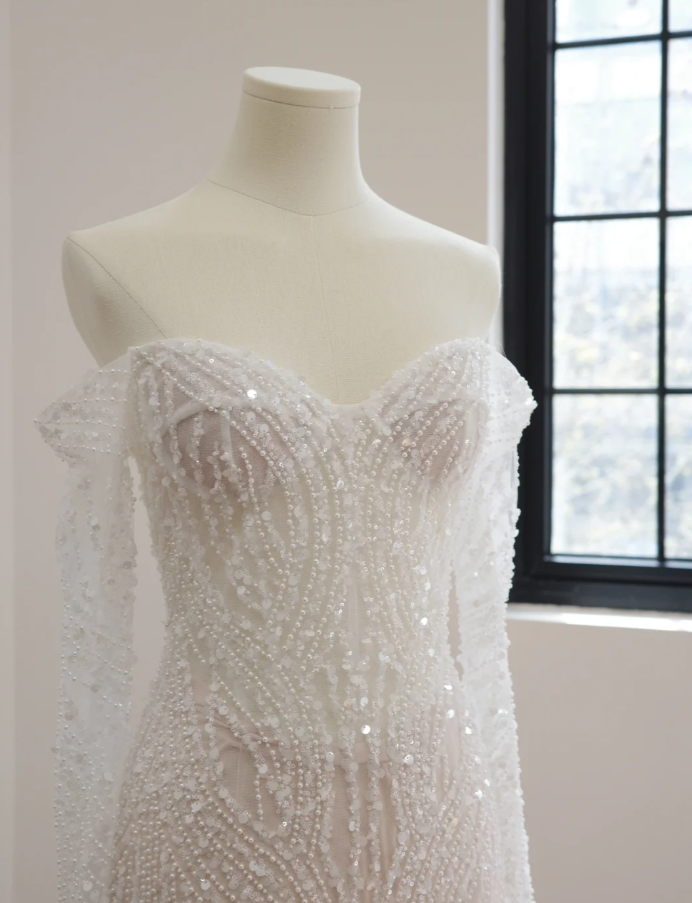 Shiny White Off The Shoulder Sequin Beaded Mermaid Long Party Dress Birthday Prom Dresses D2167