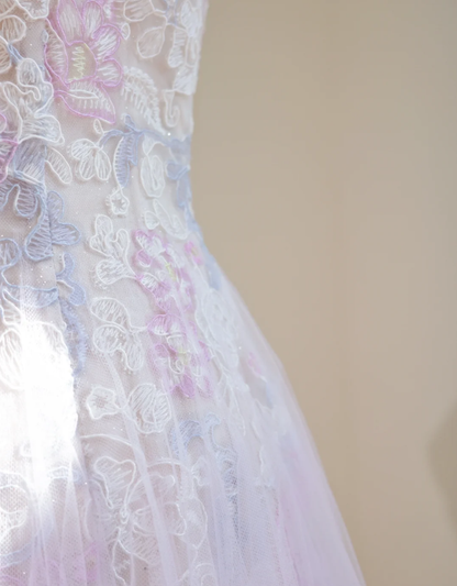 Sweet Strapless Lilac Tulle Appliques A Line Short Homecoming Dress Birthday Outfits D2153