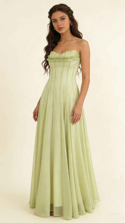 Light Green Spaghetti Straps A-Line Chiffon Long Prom Dress Birthday Dress, D742