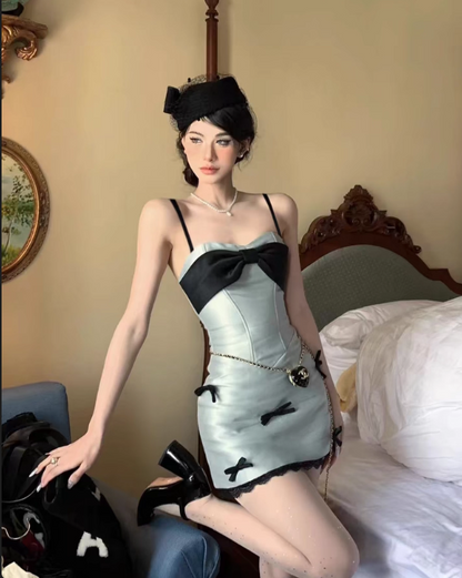 Cute Spaghetti Straps Birthday Party Dress Mini Homecoming Dress with Bowknot D1739