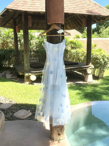 Seaside Spaghetti Straps Flower Tulle Homecoming Dress Sweet 16 Dress Cocktail Dress   D1781