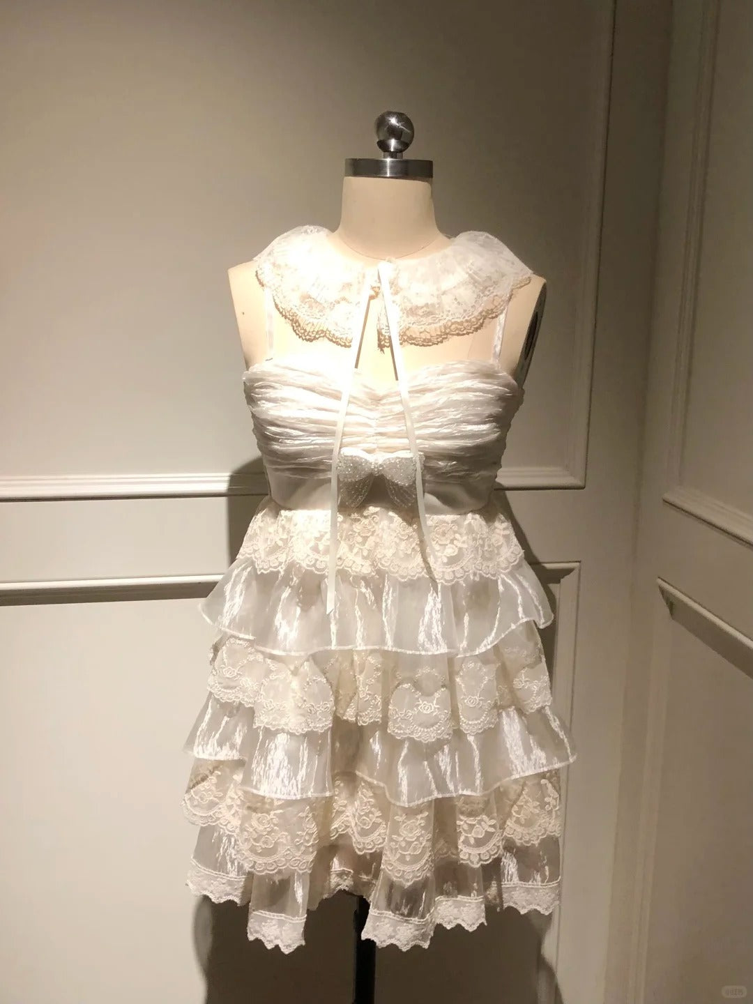 Pretty Spaghetti Straps Sweetheart Neckline Tiered Lace Organza Party Dress Homecoming Dress with Beading Bowknot  D1784