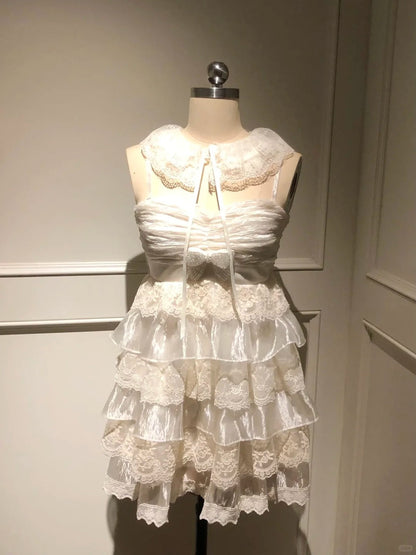 Pretty Spaghetti Straps Sweetheart Neckline Tiered Lace Organza Party Dress Homecoming Dress with Beading Bowknot  D1784