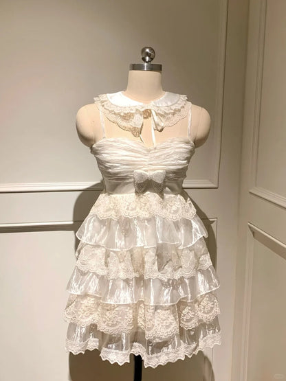 Pretty Spaghetti Straps Sweetheart Neckline Tiered Lace Organza Party Dress Homecoming Dress with Beading Bowknot  D1784