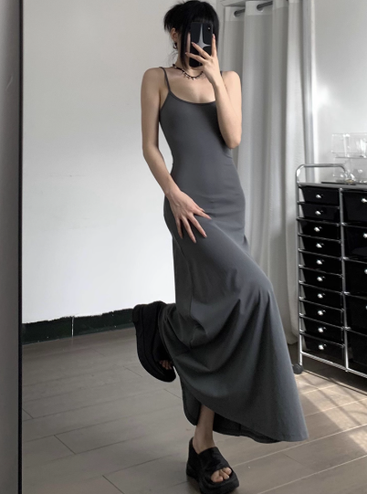 Newest Sexy Spaghetti Straps A Line Ankle Length Seaside  Dating Dress Summer Dress  D1813