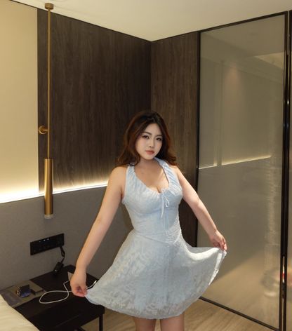 Pretty A Line Halter Lace-up Printing Tiered Summer Seaside Dress Party Dress Women Dress  D1817