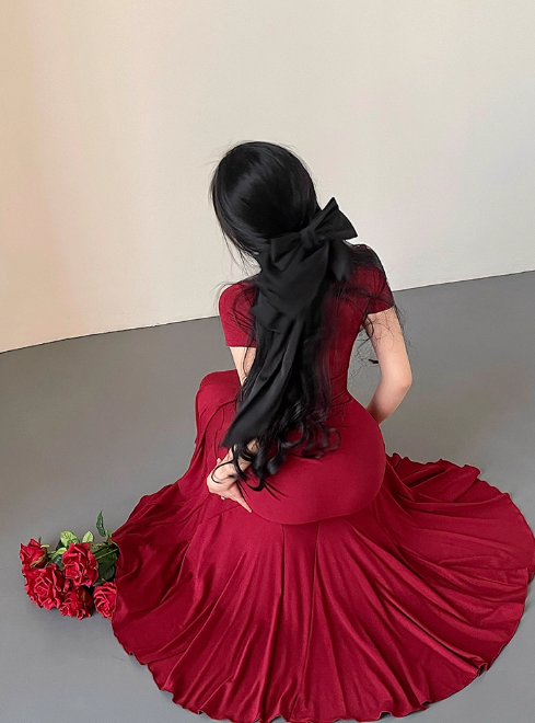 Pretty Short Sleeve Sheath Fold Ankle Length Mermaid Dress Summer Dress Party Dress Women Dress  D1821