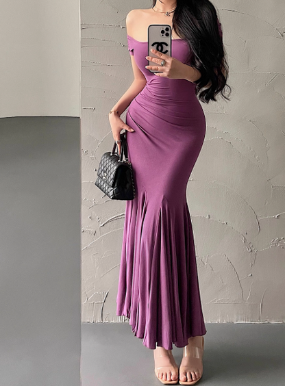Pretty Short Sleeve Sheath Fold Ankle Length Mermaid Dress Summer Dress Party Dress Women Dress  D1821