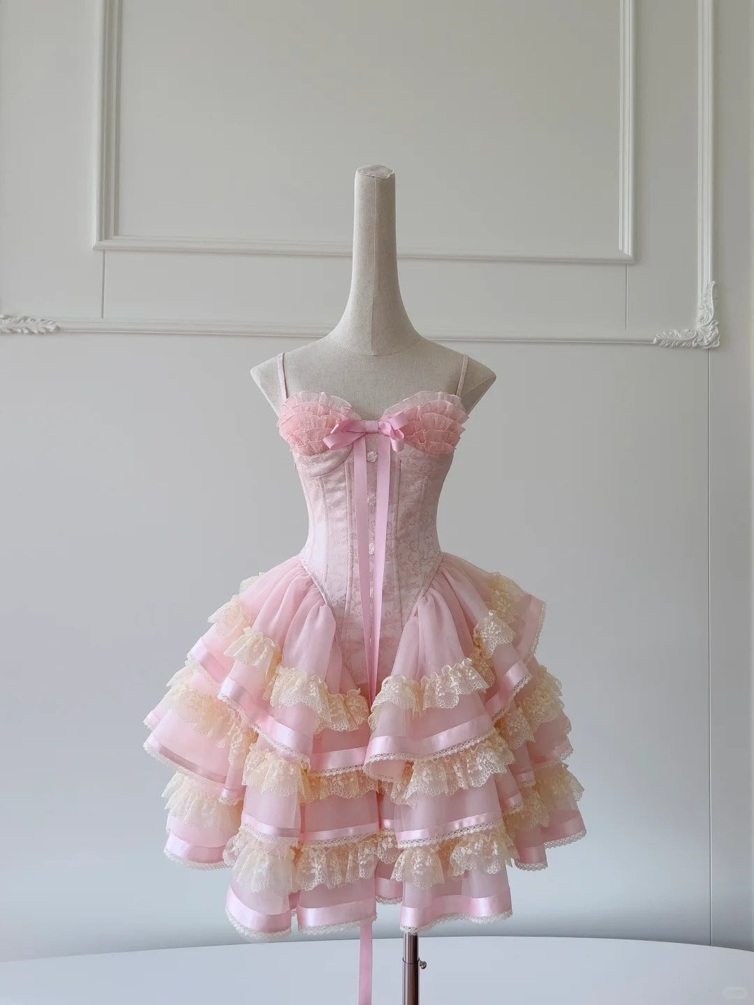 Cute Spaghetti Straps Ruffle Rose Buttons Tiered Lace Tulle Birthday Party Dress Short Outfits Dress Homecoming Dress  D1867