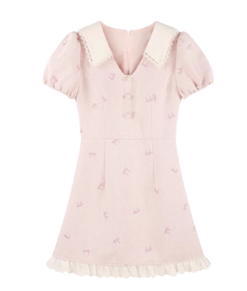 Cute A Line V-neck Bowknot Pleated Casual Dress Short Women Skirt Summer Date Dress  D1924