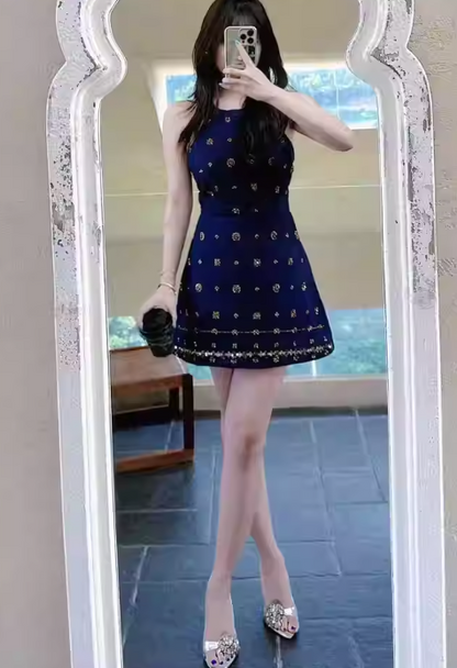 Pretty A Line Halter Print Short Date Skirt Women Summer Party Dress D1971