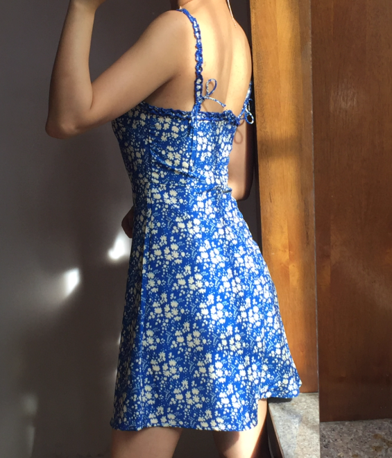 Retro A Line Spaghetti Straps Print Floral Short Skirt Wommen Summer Dress Vacation Date Dress   D2063