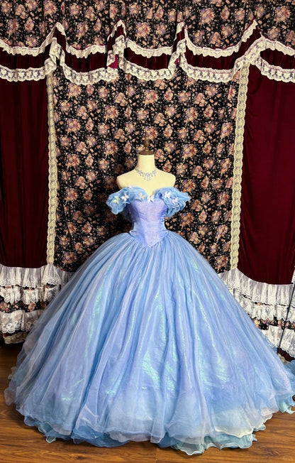 Shiny Off the Shoulder Butterfly Tiered Flouncing Pleated Ball Gown Evening Dress Prom Dress Quinceanera Dress D2086