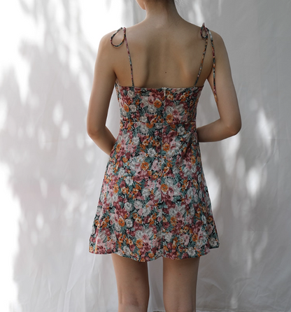 Cute A Line Spaghetti Straps Oil Painting Floral Short Skirt Party Dress Women Summer Vacation Dress  D2090